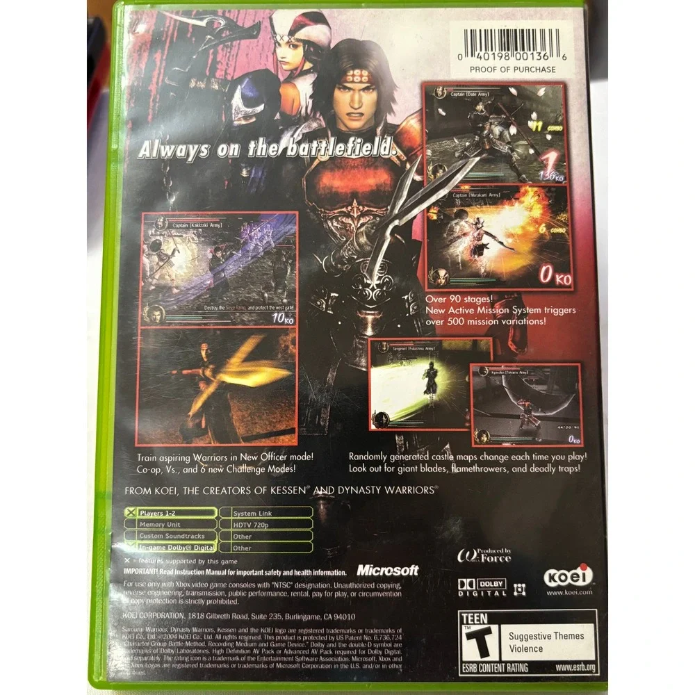 Samurai Warriors Xbox Video‎ Game Disc Case Manual Complete